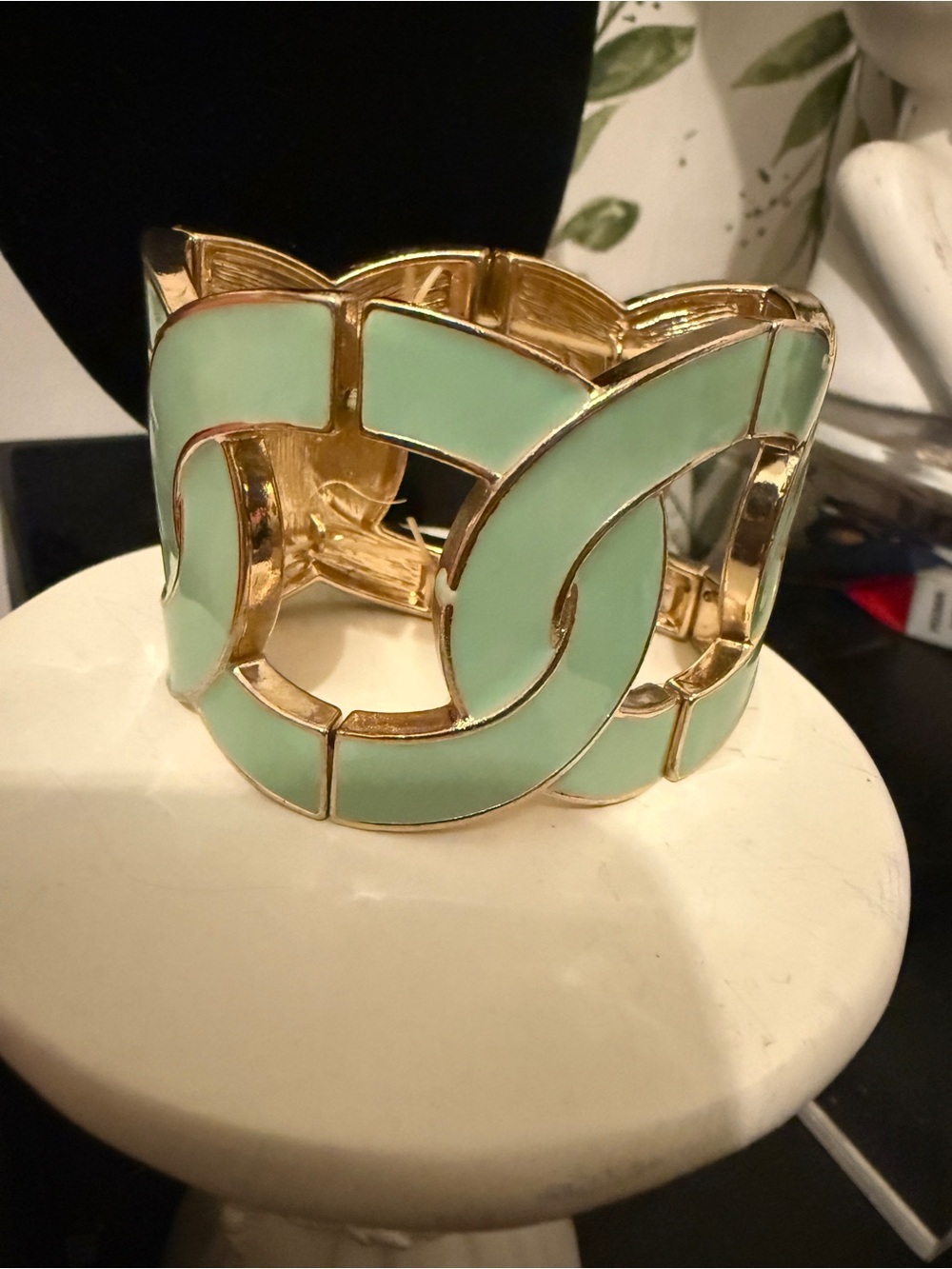 Gold-Tone Mint Enamel Link Cuff Bracelet - Women Jewelry
